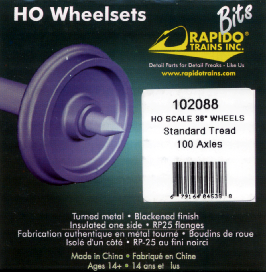Rapido HO 36 inch Wheelsets 100 axles